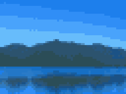 Lake landscape at 64 columns limited to 16 colors