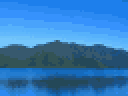 Lake landscape at 64 columns limited to 32 colors