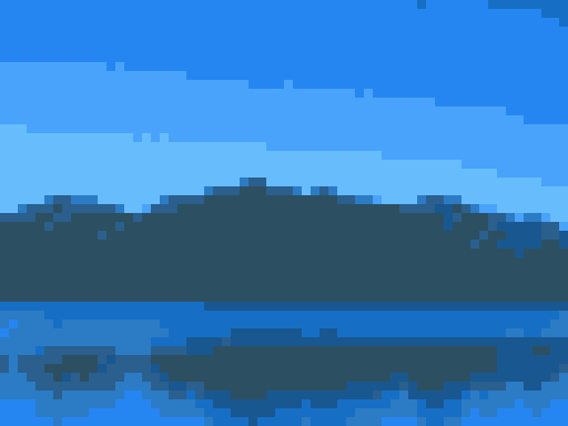 Lake landscape at 64 columns limited to 8 colors