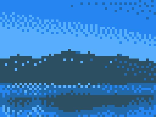 Landscape with 4 colors and Floyd-Steinberg dithering showing a smoother sky