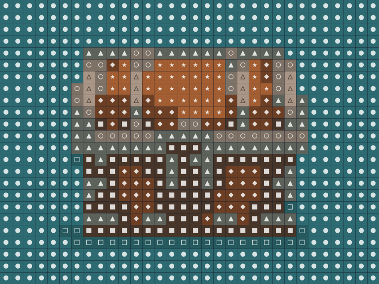 Printable 32 by 24 chart with grid lines and a symbol in every cell