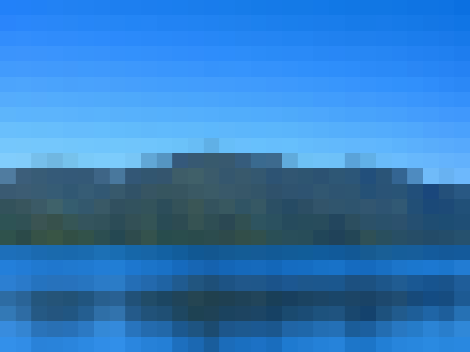 Lake photo pixelated with 32 pixel blocks